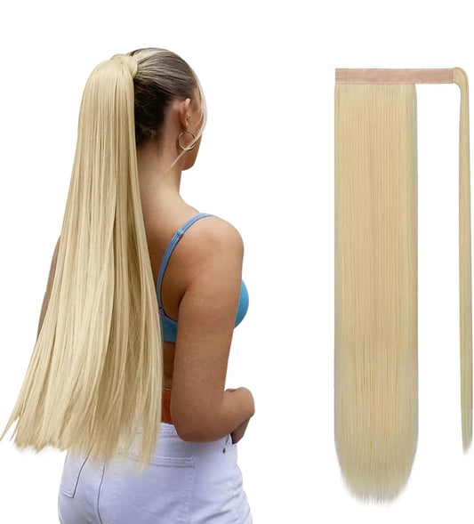 140 Gram -PLATINUM Blonde Wrap Around Clip-In Ponytail