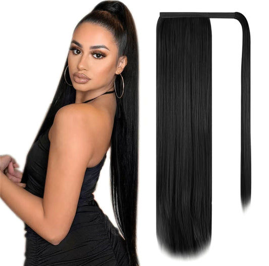 140 Gram -JET BLACK Wrap Around Clip-In Ponytail